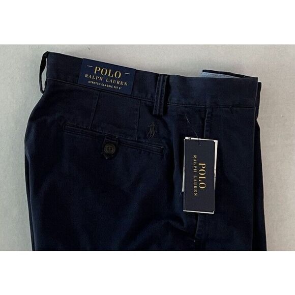 POLO RALPH LAUREN Core Replen Shorts Men Sz 28 Inseam 9” Relaxed Ink Blue Chino - Picture 5 of 9